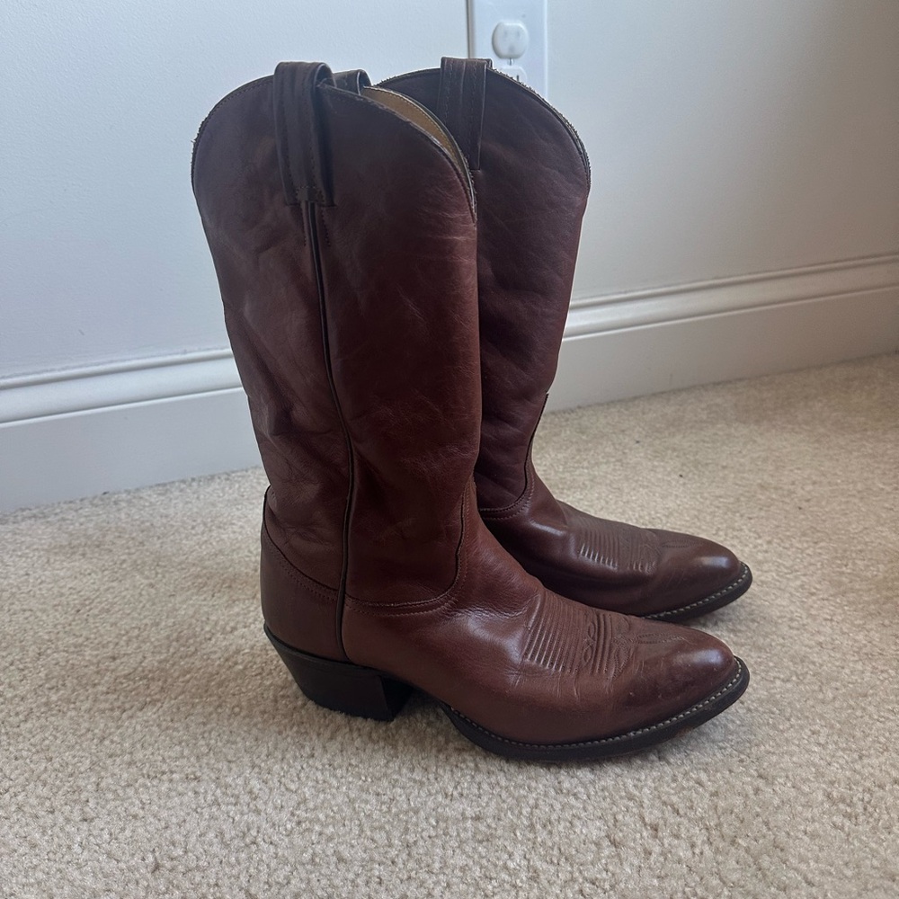 Tony Lama Brown Leather Cowboy Boots, Men’s Size 8D